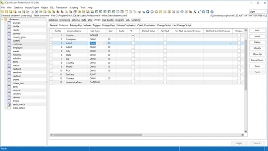 Visual table designer